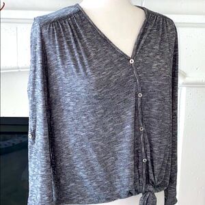 Max Studio Button Down Gray Front Tie Small Relax Fit Casual Lightweight